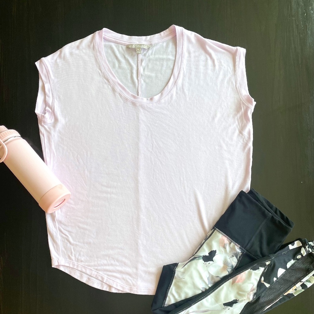 Athleta  pale pink CLOUDLIGHT STRATUS cap sleeve tee: SMALL - Picture 2 of 7